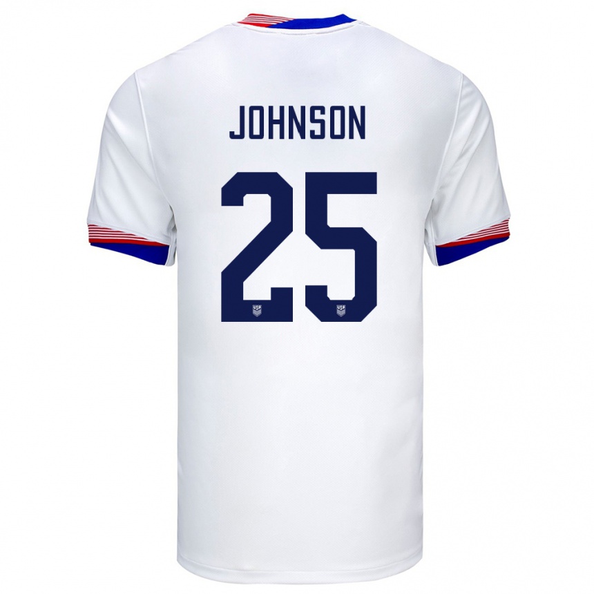 レディースフットボールアメリカ合衆国ショーン・ジョンソン#25白ホームシャツ24-26ジャージーユニフォーム