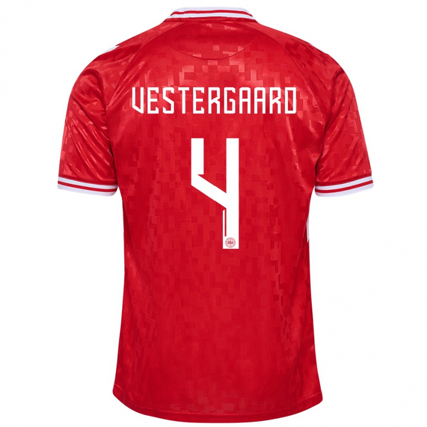 レディースフットボールデンマークヤニク・ヴェスターゴーア#4赤ホームシャツ24-26ジャージーユニフォーム