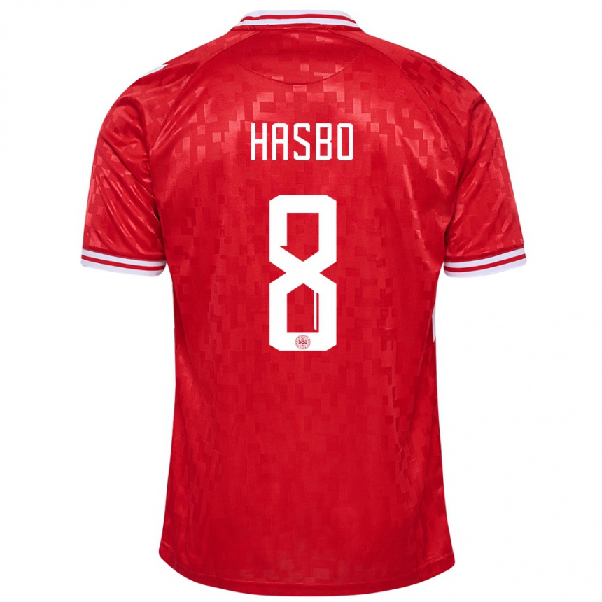 レディースフットボールデンマークホセフィン・ハスボ#8赤ホームシャツ24-26ジャージーユニフォーム