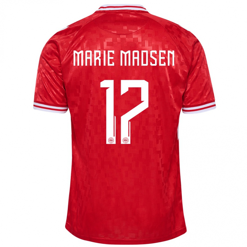 レディースフットボールデンマークリッケ・マドセン#17赤ホームシャツ24-26ジャージーユニフォーム
