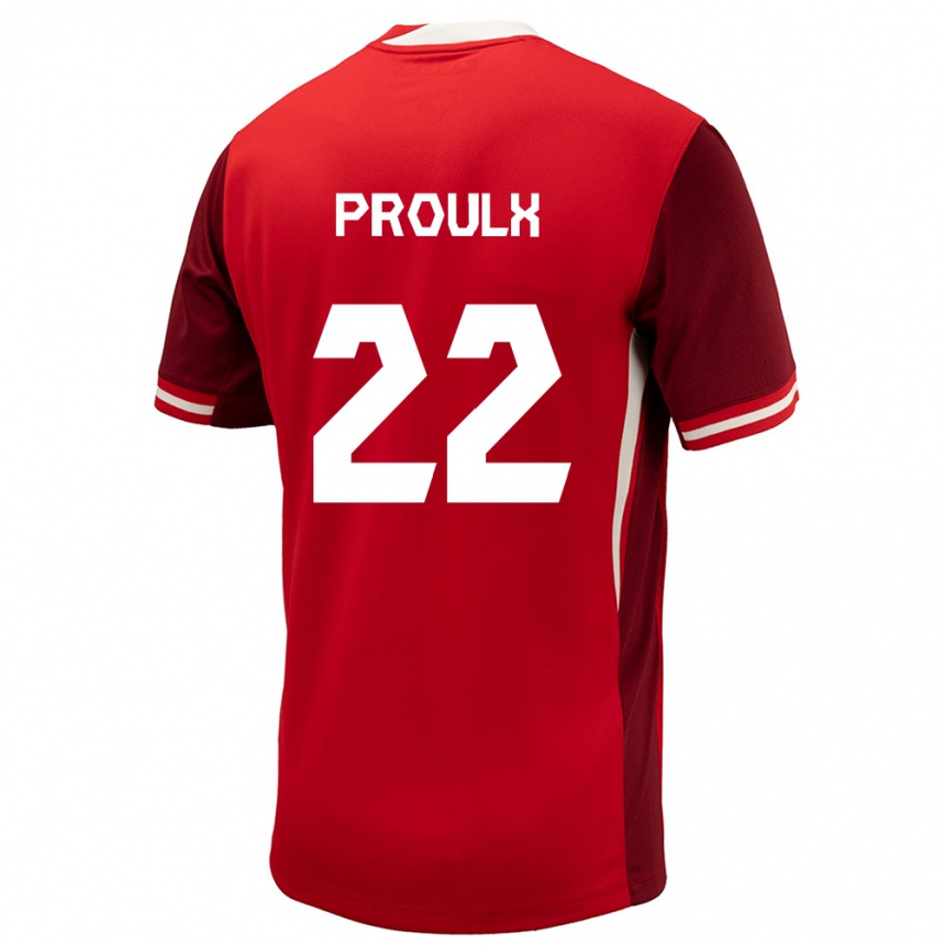 レディースフットボールカナダリシアンヌ・プルー#22赤ホームシャツ24-26ジャージーユニフォーム