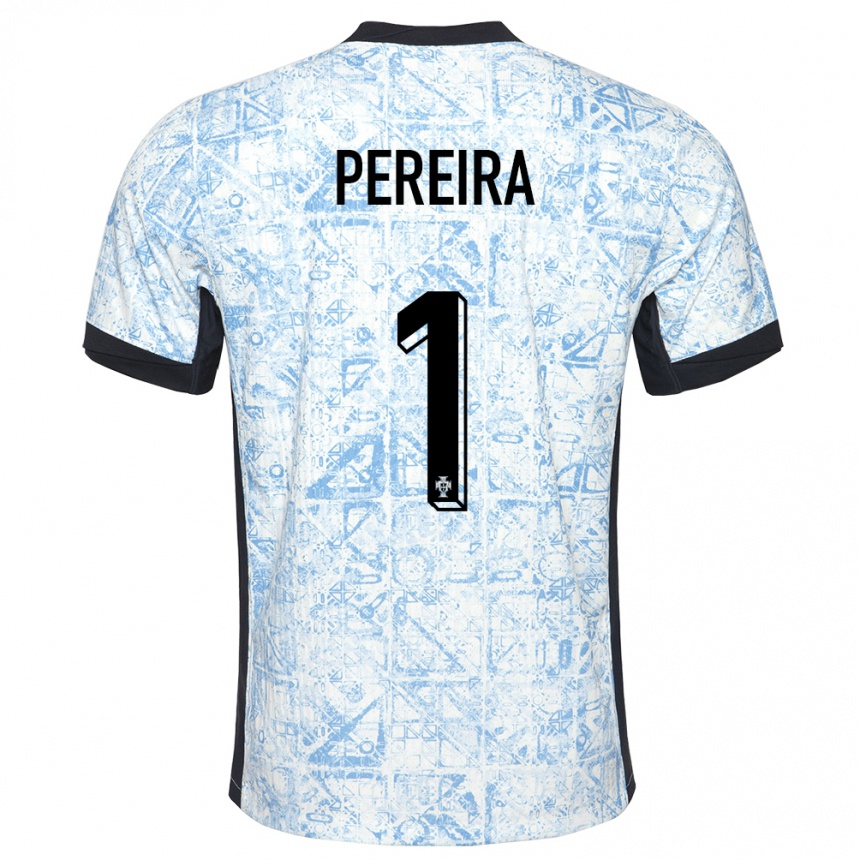 レディースフットボールポルトガルイネス・ペレイラ#1クリームブルーアウェイシャツ24-26ジャージーユニフォーム