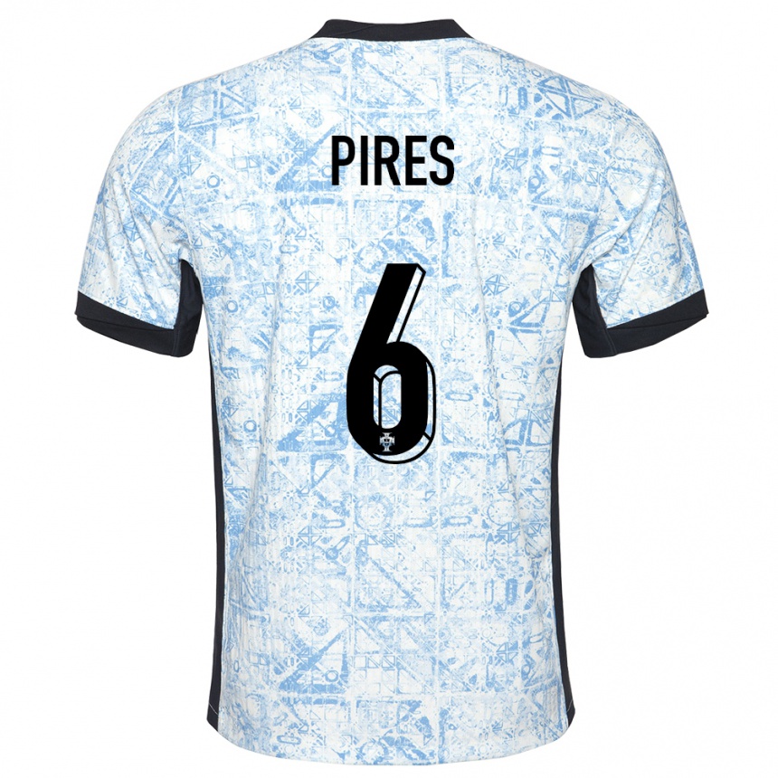 レディースフットボールポルトガルスザンヌ・ピレス#6クリームブルーアウェイシャツ24-26ジャージーユニフォーム