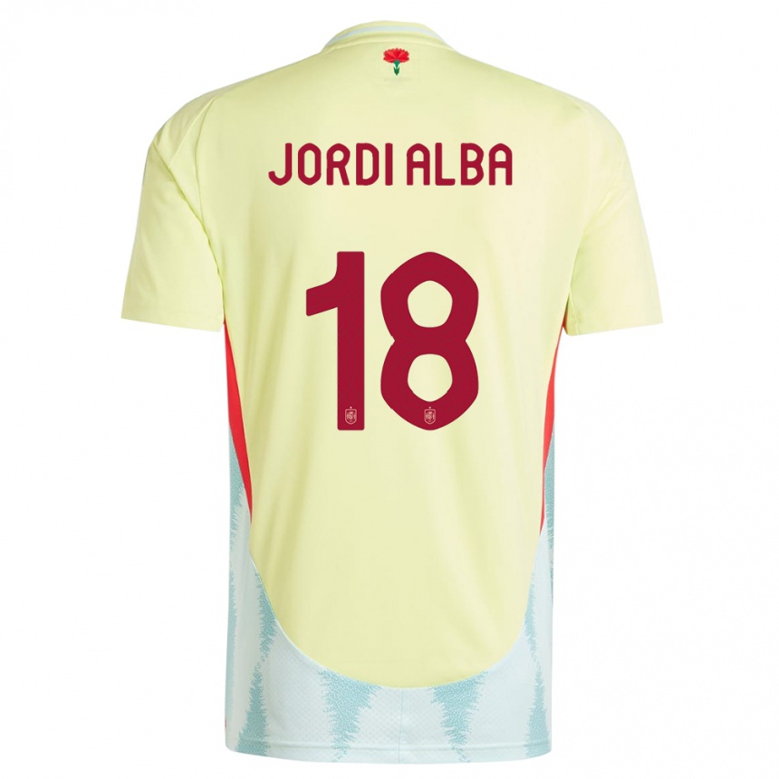 レディースフットボールスペインジョルディ・アルバ#18黄アウェイシャツ24-26ジャージーユニフォーム