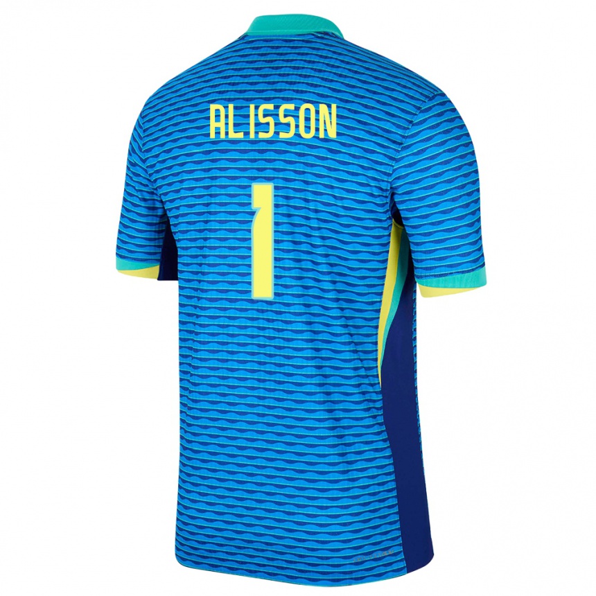 レディースフットボールブラジルアリソン・ラムセス・ベッカー#1青アウェイシャツ24-26ジャージーユニフォーム