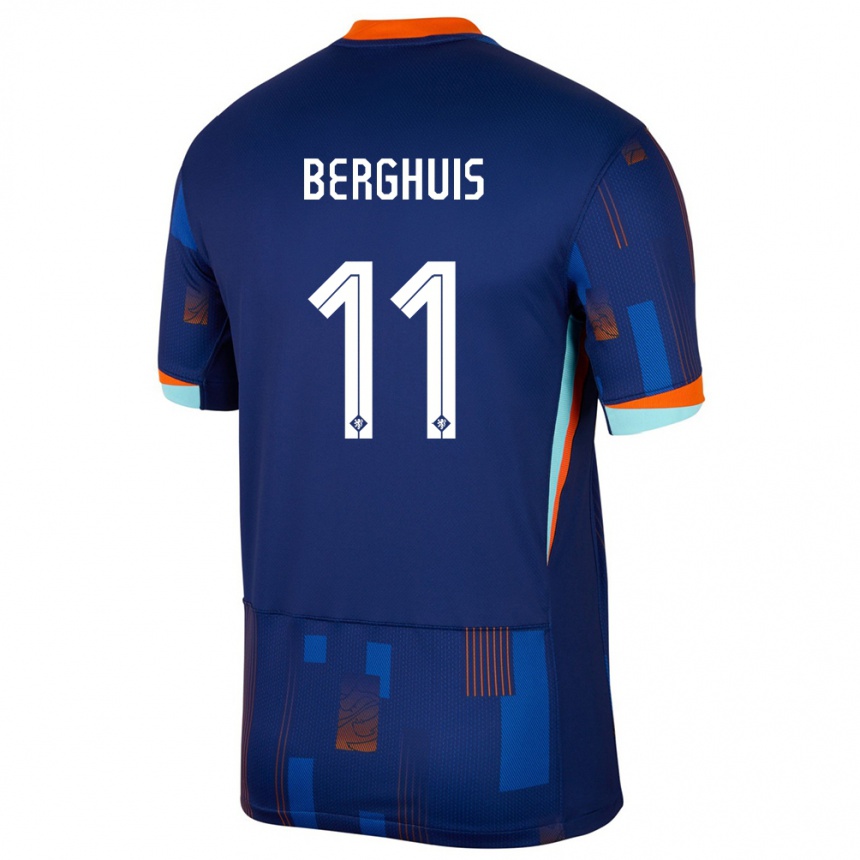 レディースフットボールオランダステフェン・ベルハイス#11青アウェイシャツ24-26ジャージーユニフォーム