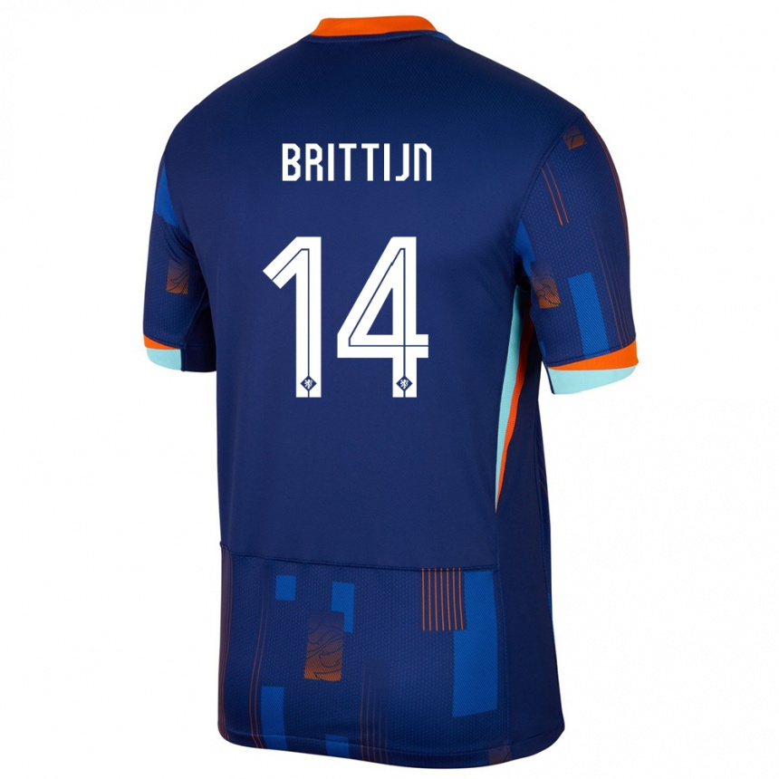 レディースフットボールオランダフィリップ・ブリティン#14青アウェイシャツ24-26ジャージーユニフォーム