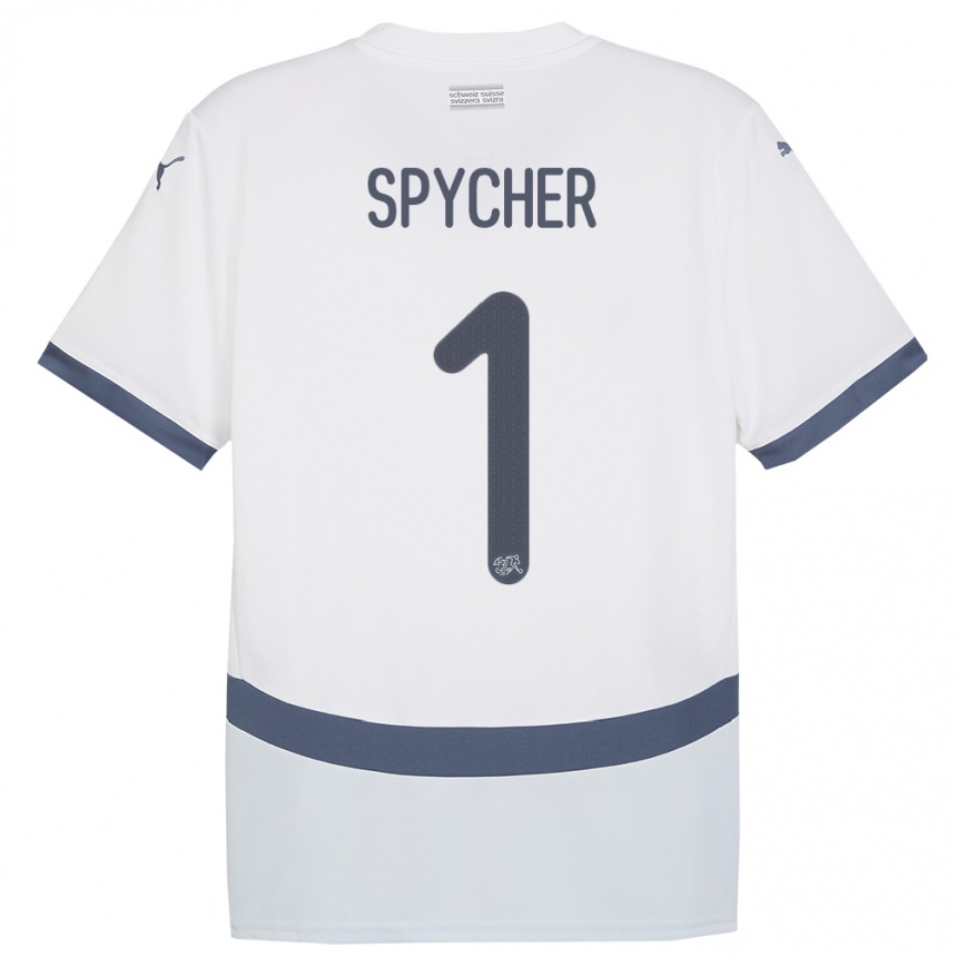レディースフットボールスイスティム・スピッヒャー#1白アウェイシャツ24-26ジャージーユニフォーム