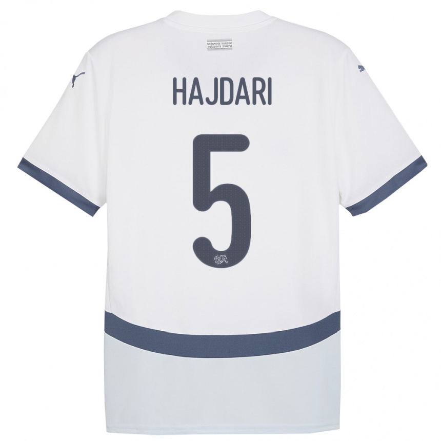 レディースフットボールスイスアルビアン・ハジダリ#5白アウェイシャツ24-26ジャージーユニフォーム