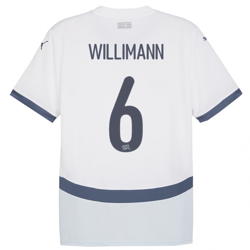 レディースフットボールスイスマウリシオ・ウィリマン#6白アウェイシャツ24-26ジャージーユニフォーム