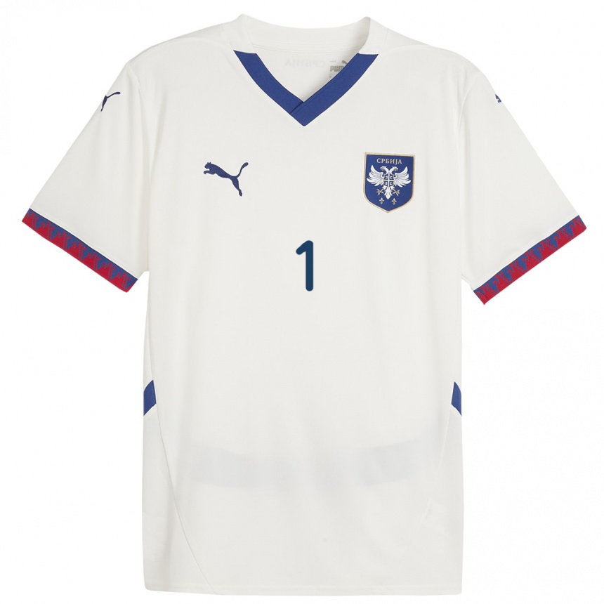 レディースフットボールセルビアマルコ・ドミトロヴィッチ#1白アウェイシャツ24-26ジャージーユニフォーム