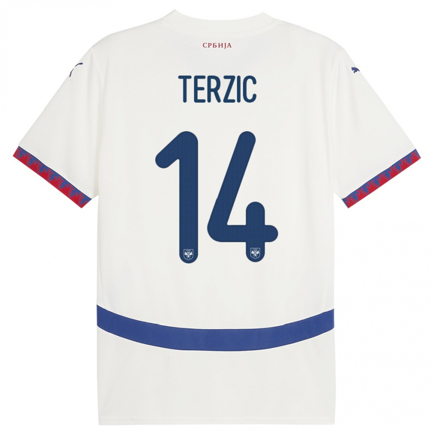 レディースフットボールセルビアアレクサ・テルジッチ#14白アウェイシャツ24-26ジャージーユニフォーム
