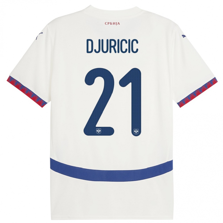 レディースフットボールセルビアフィリップ・ジュリチッチ#21白アウェイシャツ24-26ジャージーユニフォーム