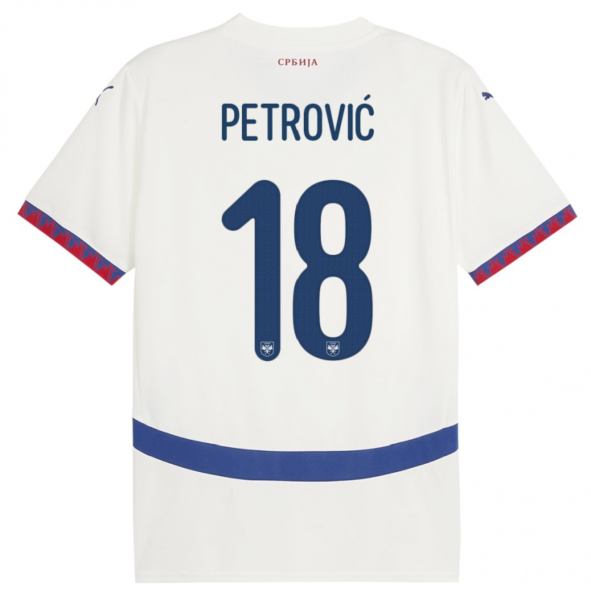 レディースフットボールセルビアエミリヤ・ペトロヴィッチ#18白アウェイシャツ24-26ジャージーユニフォーム