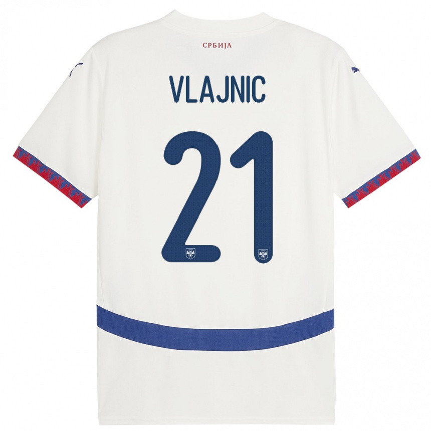レディースフットボールセルビアタイラ・ジェイ・ヴライニク#21白アウェイシャツ24-26ジャージーユニフォーム