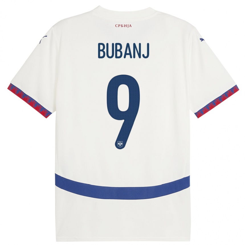 レディースフットボールセルビアマテヤ・ブバンジ#9白アウェイシャツ24-26ジャージーユニフォーム