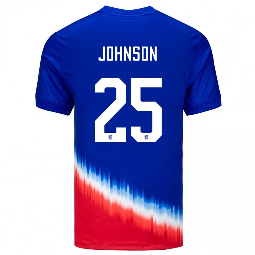 レディースフットボールアメリカ合衆国ショーン・ジョンソン#25青アウェイシャツ24-26ジャージーユニフォーム