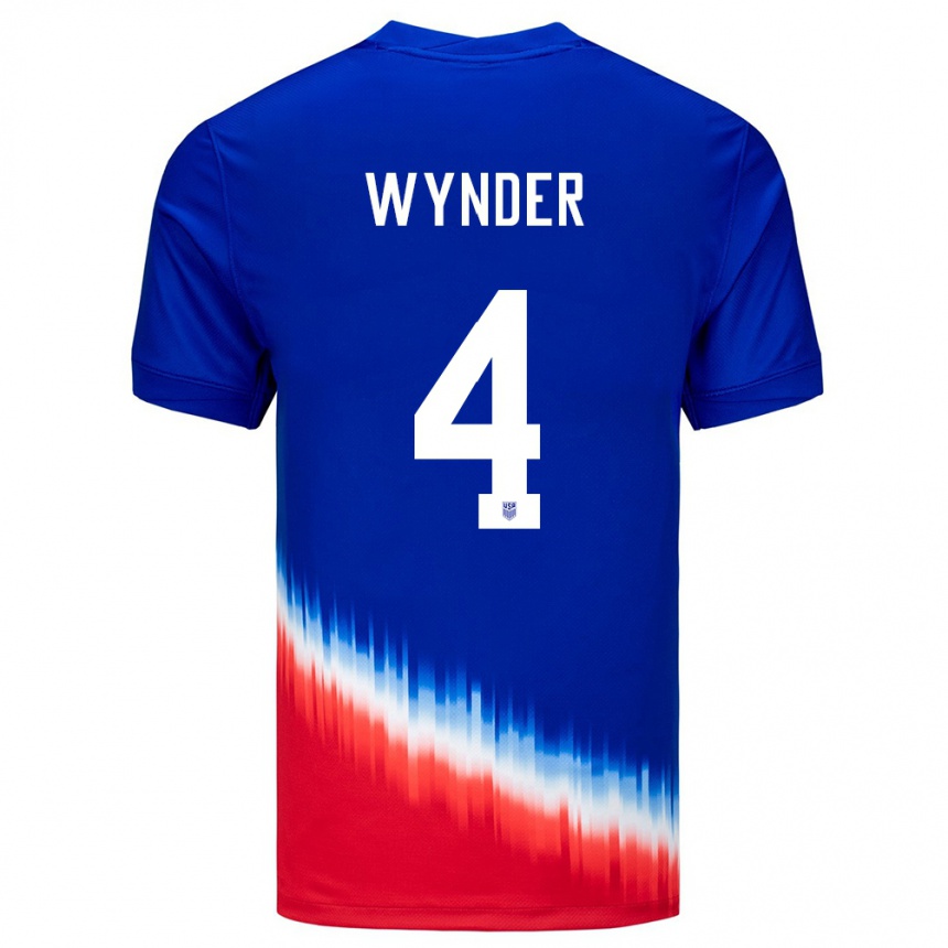 レディースフットボールアメリカ合衆国ジョシュア・ウィンダー#4青アウェイシャツ24-26ジャージーユニフォーム