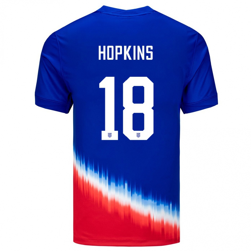 レディースフットボールアメリカ合衆国ジャクソン・ホプキンズ#18青アウェイシャツ24-26ジャージーユニフォーム