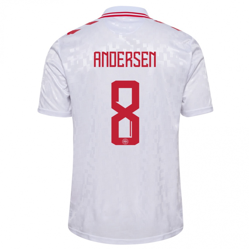 レディースフットボールデンマークサイラス・アンデルセン#8白アウェイシャツ24-26ジャージーユニフォーム