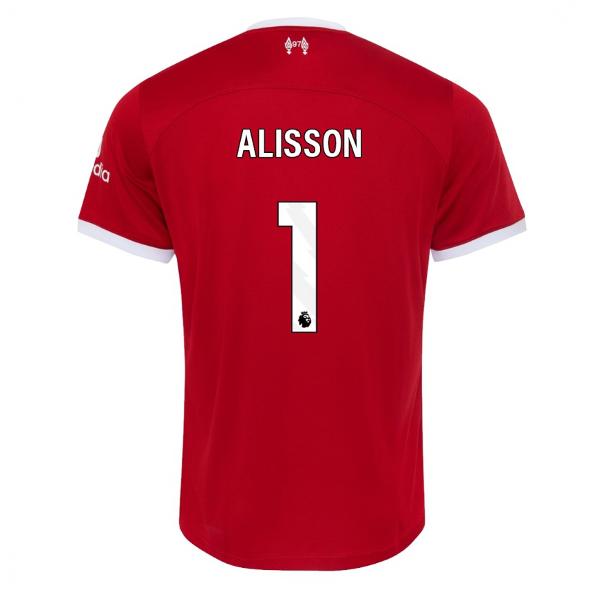 キッズフットボールアリソン・ラムセス・ベッカー#1赤ホームシャツ2023/24ジャージーユニフォーム