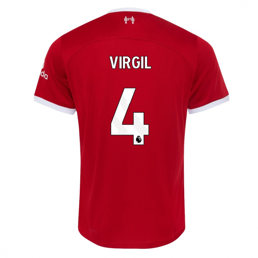 キッズフットボールフィルジル・ファン・ダイク#4赤ホームシャツ2023/24ジャージーユニフォーム