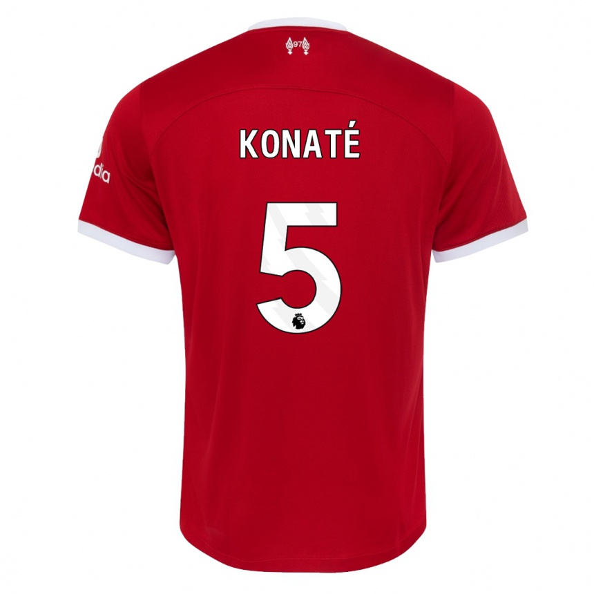キッズフットボールイブラヒマ・コナテ#5赤ホームシャツ2023/24ジャージーユニフォーム