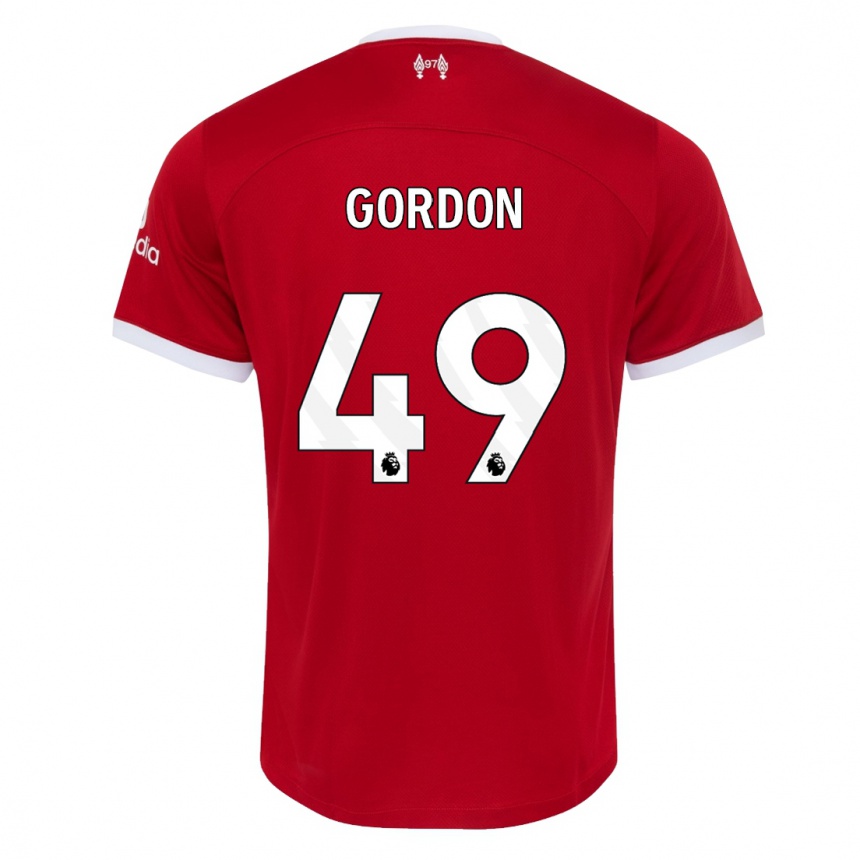 キッズフットボールカイデ・ゴードン#49赤ホームシャツ2023/24ジャージーユニフォーム