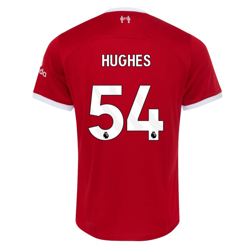 キッズフットボールリアム・ヒューズ#54赤ホームシャツ2023/24ジャージーユニフォーム