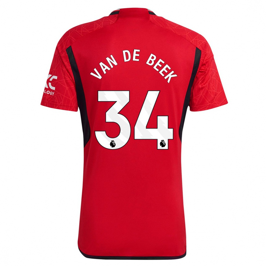キッズフットボールドニー・ファン・デ・ベーク#34赤ホームシャツ2023/24ジャージーユニフォーム
