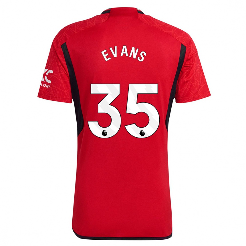キッズフットボールジョニー・エヴァンズ#35赤ホームシャツ2023/24ジャージーユニフォーム