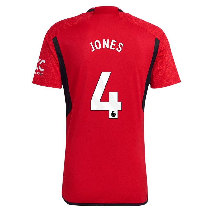 キッズフットボールフィル・ジョーンズ#4赤ホームシャツ2023/24ジャージーユニフォーム