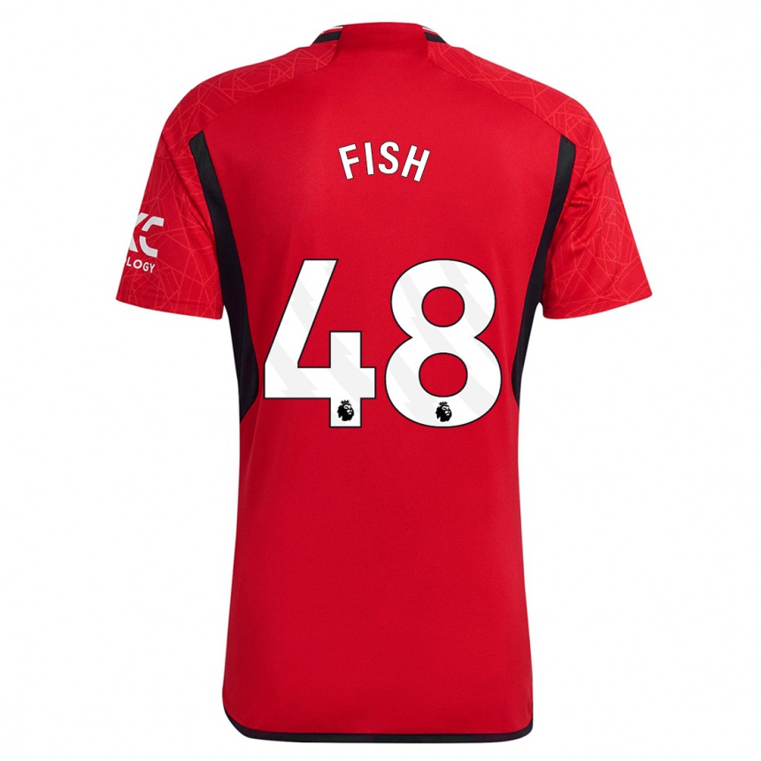 キッズフットボールウィル・フィッシュ#48赤ホームシャツ2023/24ジャージーユニフォーム