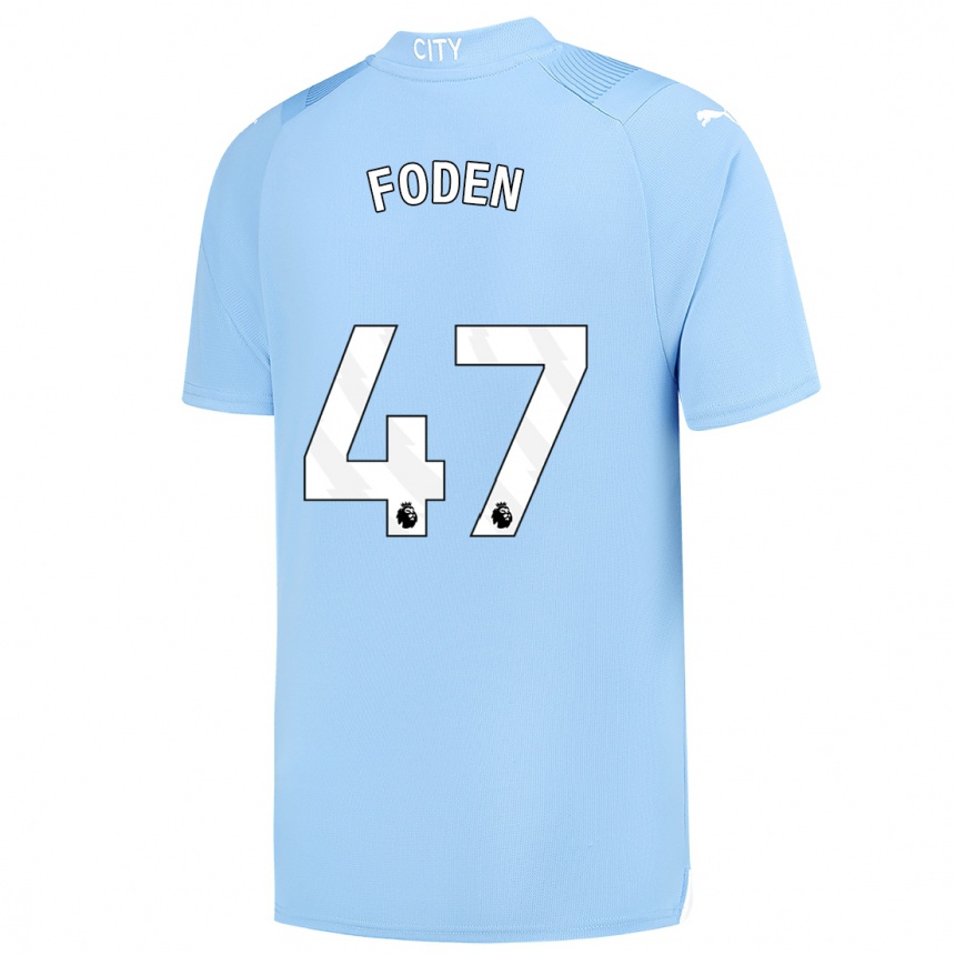 キッズフットボールフィル・フォーデン#47ライトブルーホームシャツ2023/24ジャージーユニフォーム