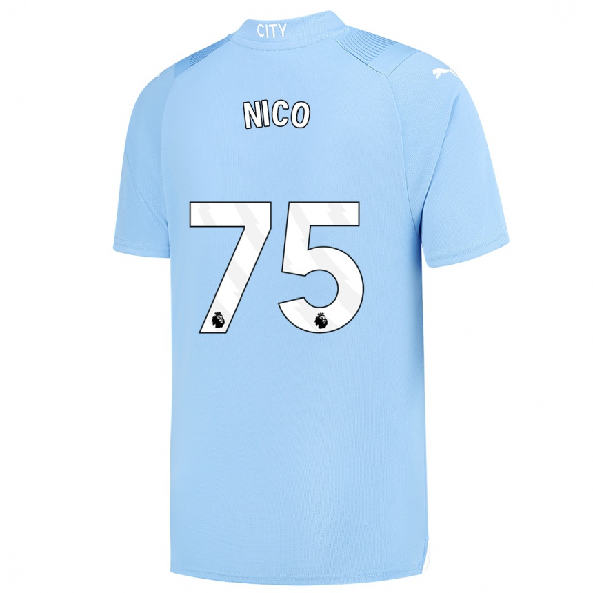 キッズフットボールニコ・オライリー#75ライトブルーホームシャツ2023/24ジャージーユニフォーム