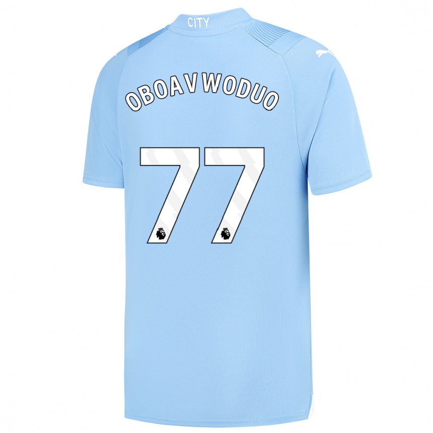 キッズフットボールジャスティン・オボワドゥオ#77ライトブルーホームシャツ2023/24ジャージーユニフォーム