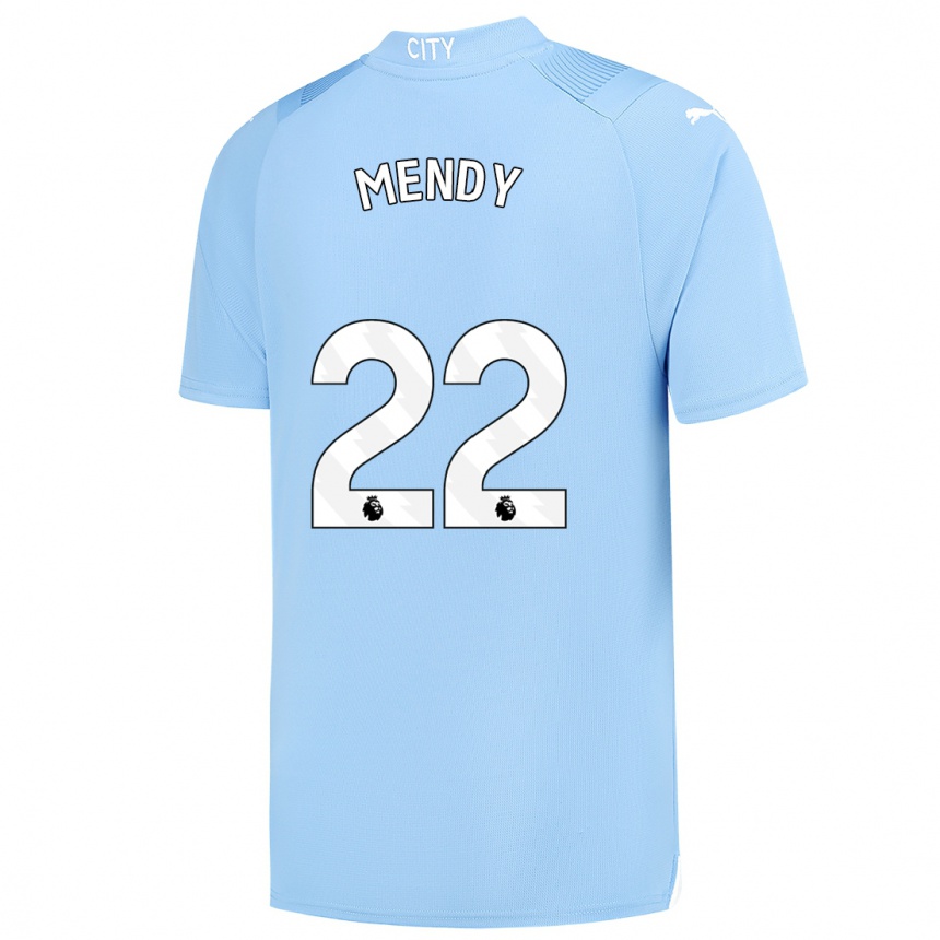 キッズフットボールバンジャマン・メンディ#22ライトブルーホームシャツ2023/24ジャージーユニフォーム