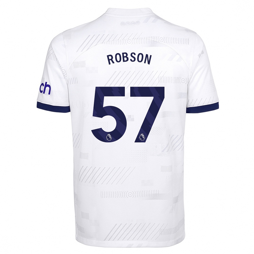 キッズフットボールマックス・ロブソン#57白ホームシャツ2023/24ジャージーユニフォーム