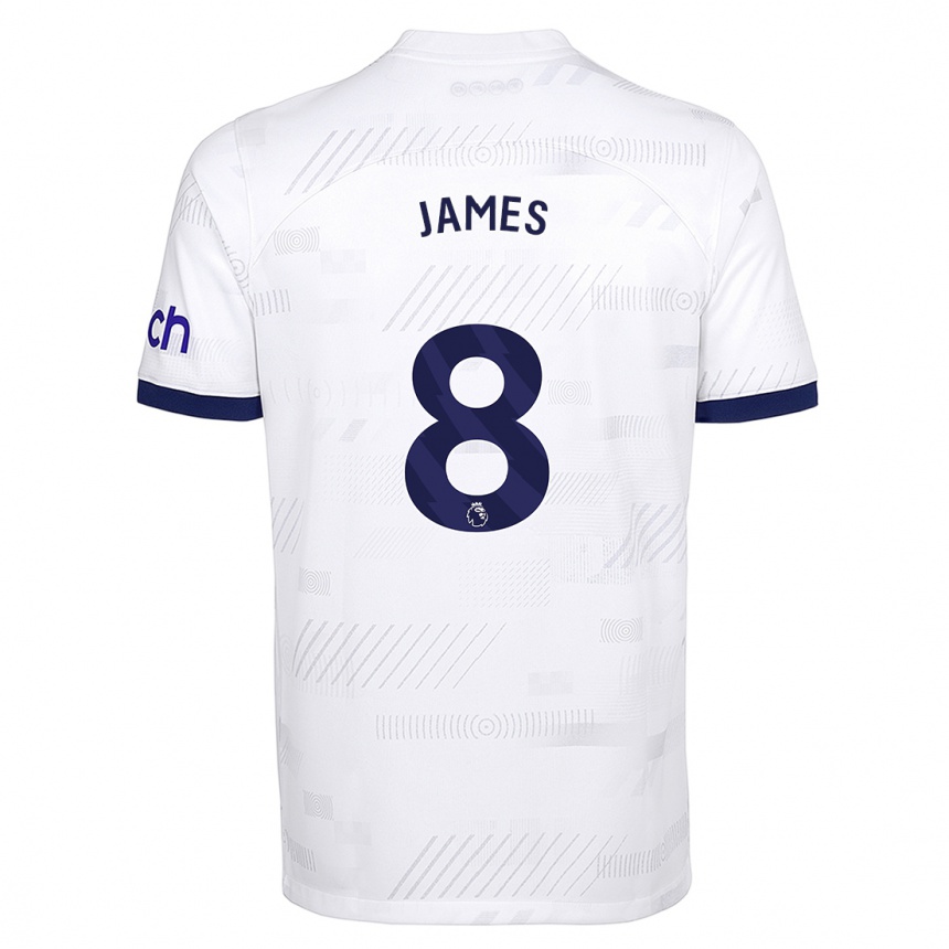 キッズフットボールアンガラッド・ジェームズ#8白ホームシャツ2023/24ジャージーユニフォーム