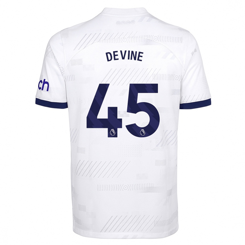 キッズフットボールアルフィー・ディヴァイン#45白ホームシャツ2023/24ジャージーユニフォーム