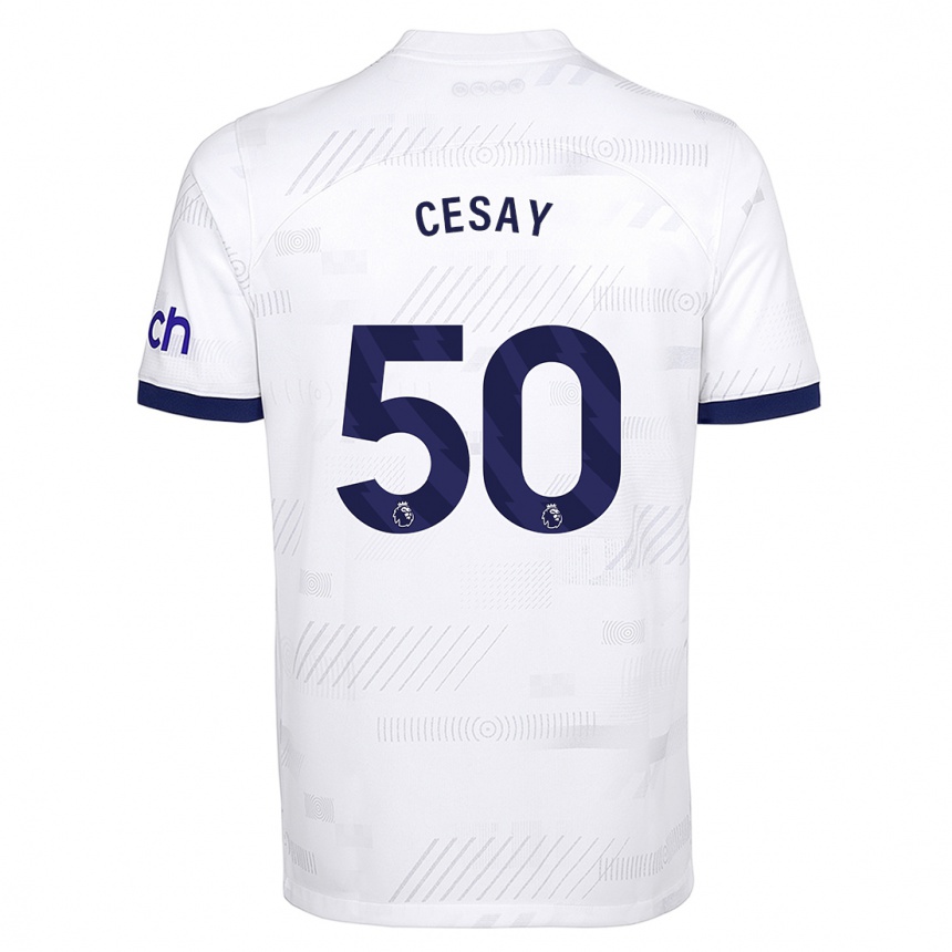キッズフットボールカルム・セサイ#50白ホームシャツ2023/24ジャージーユニフォーム