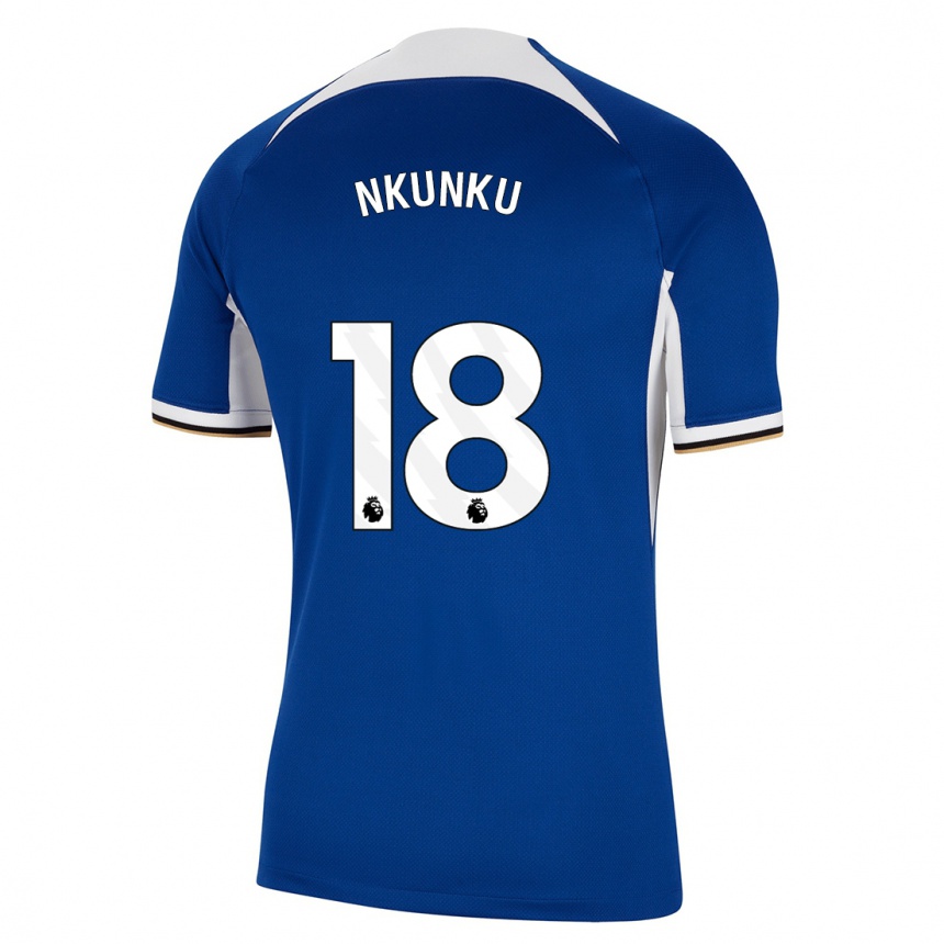 キッズフットボールクリストファー・エンクンク#18青ホームシャツ2023/24ジャージーユニフォーム