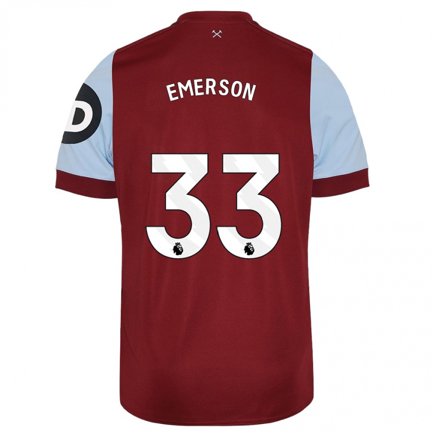 キッズフットボールエメルソン・パルミエリ#33マルーンホームシャツ2023/24ジャージーユニフォーム