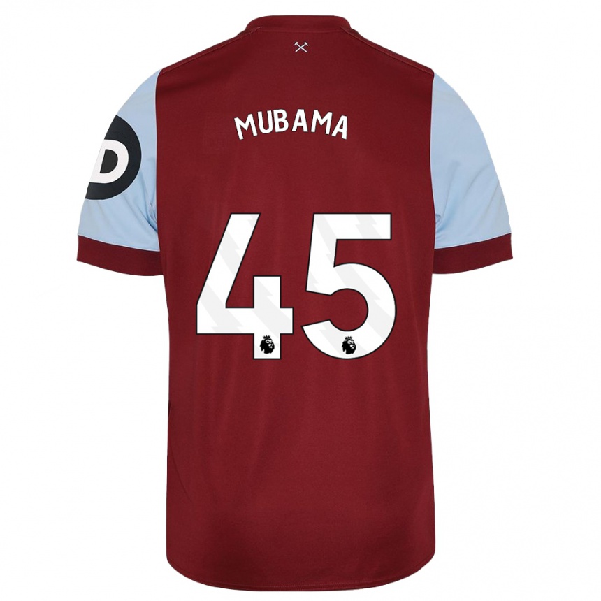 キッズフットボールディビン・ムバマ#45マルーンホームシャツ2023/24ジャージーユニフォーム