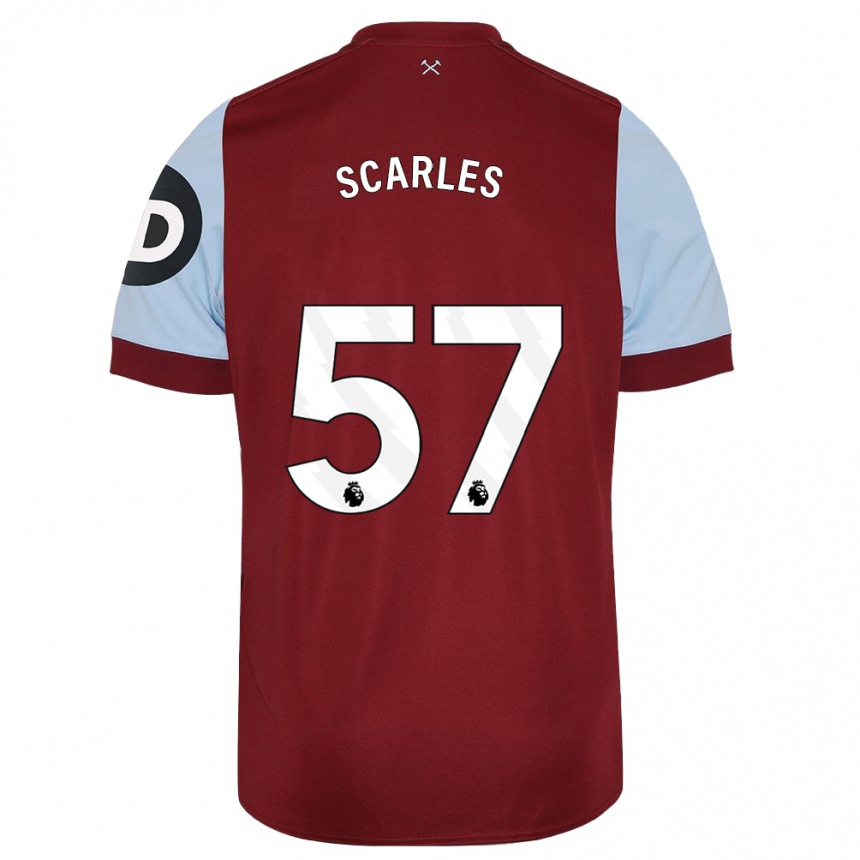 キッズフットボールオリバー・スカールズ#57マルーンホームシャツ2023/24ジャージーユニフォーム