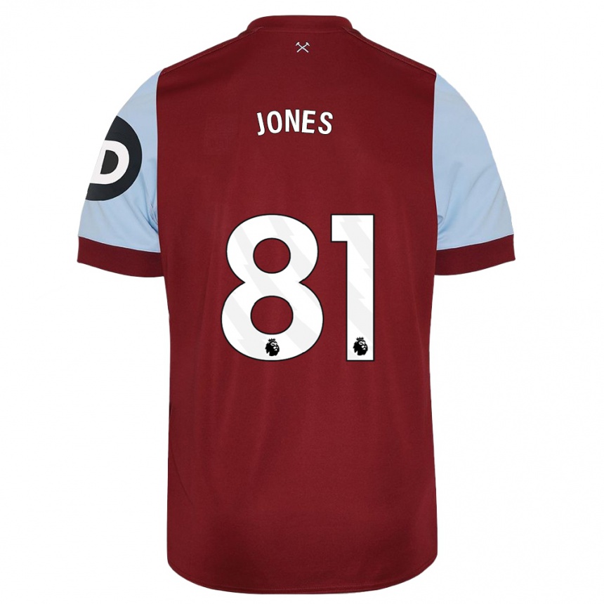キッズフットボールリアム・ジョーンズ#81マルーンホームシャツ2023/24ジャージーユニフォーム