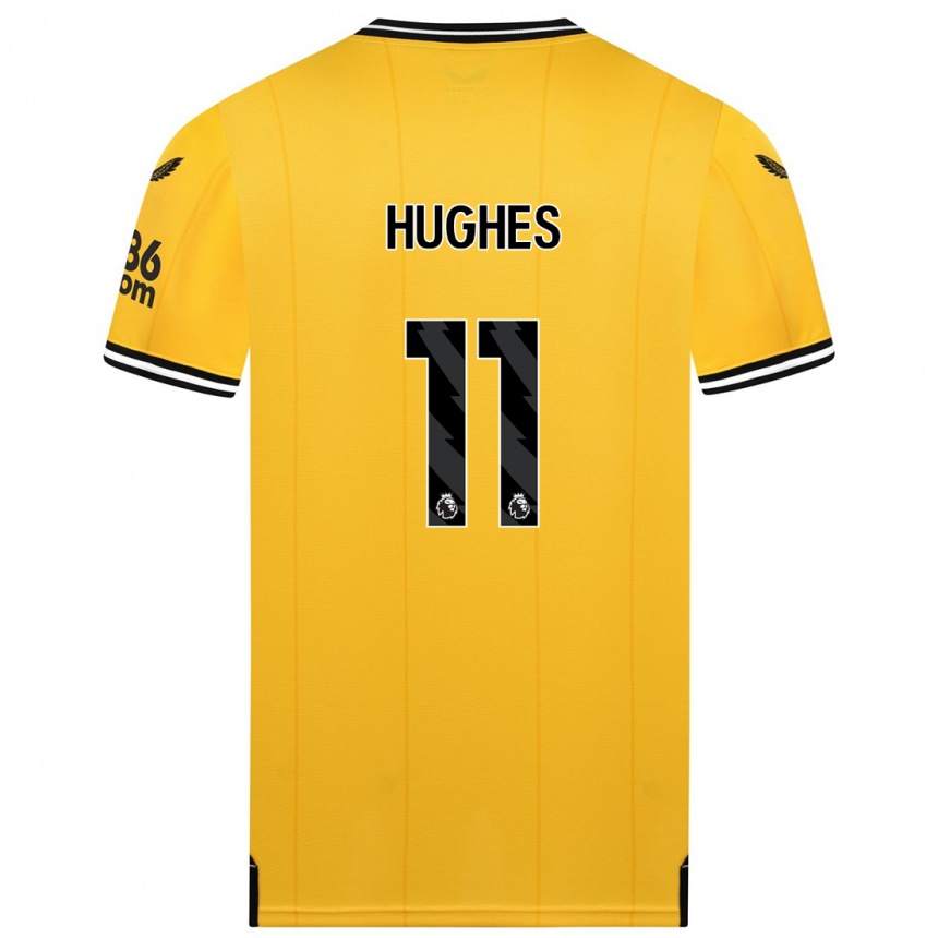 キッズフットボールアンバー・ヒューズ#11黄色ホームシャツ2023/24ジャージーユニフォーム