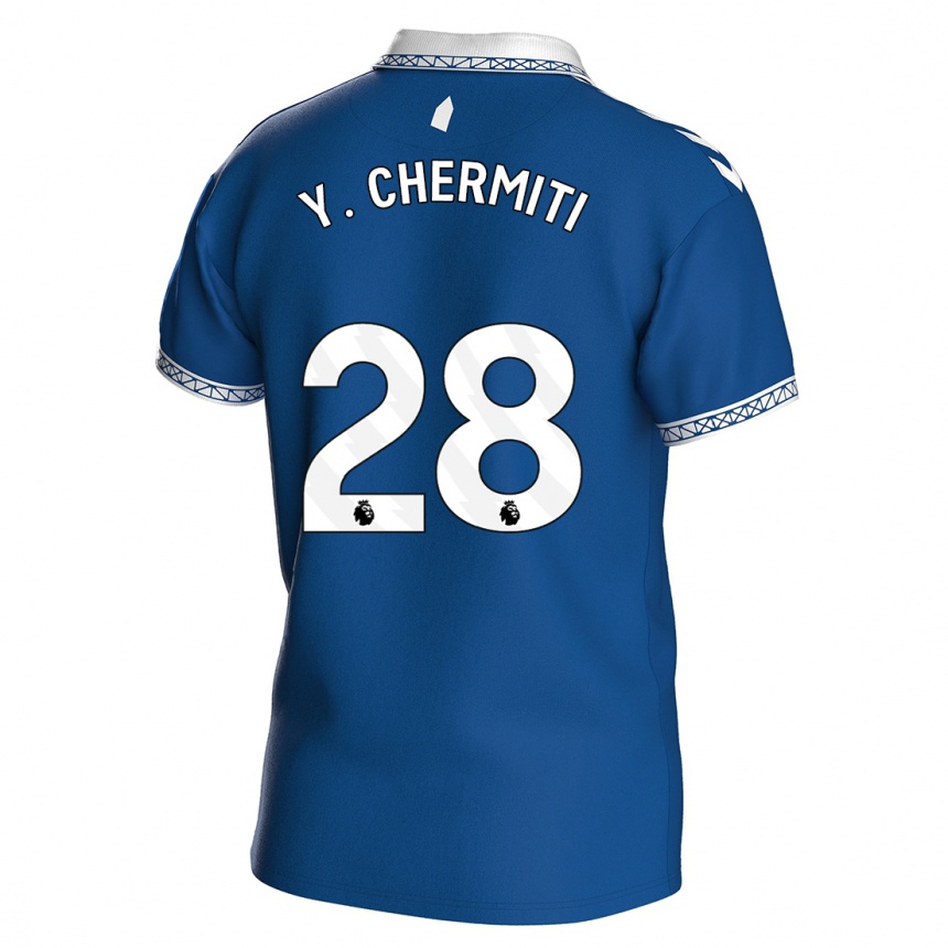 キッズフットボールユセフ・シェルミティ#28ロイヤルブルーホームシャツ2023/24ジャージーユニフォーム