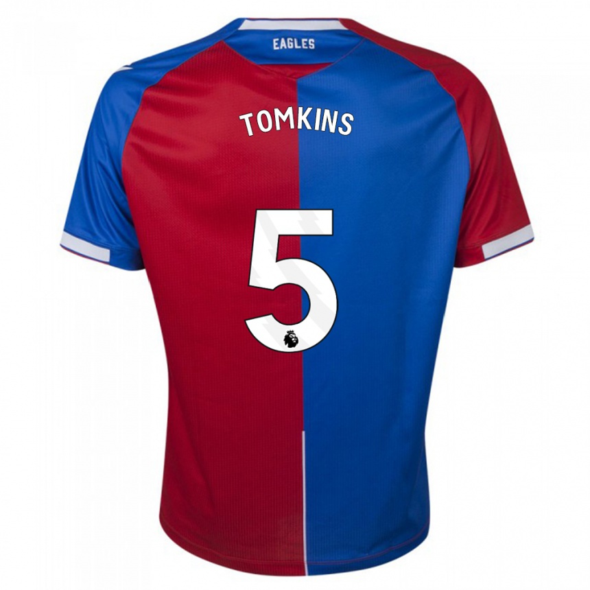 キッズフットボールジェームズ・トムキンス#5赤青ホームシャツ2023/24ジャージーユニフォーム