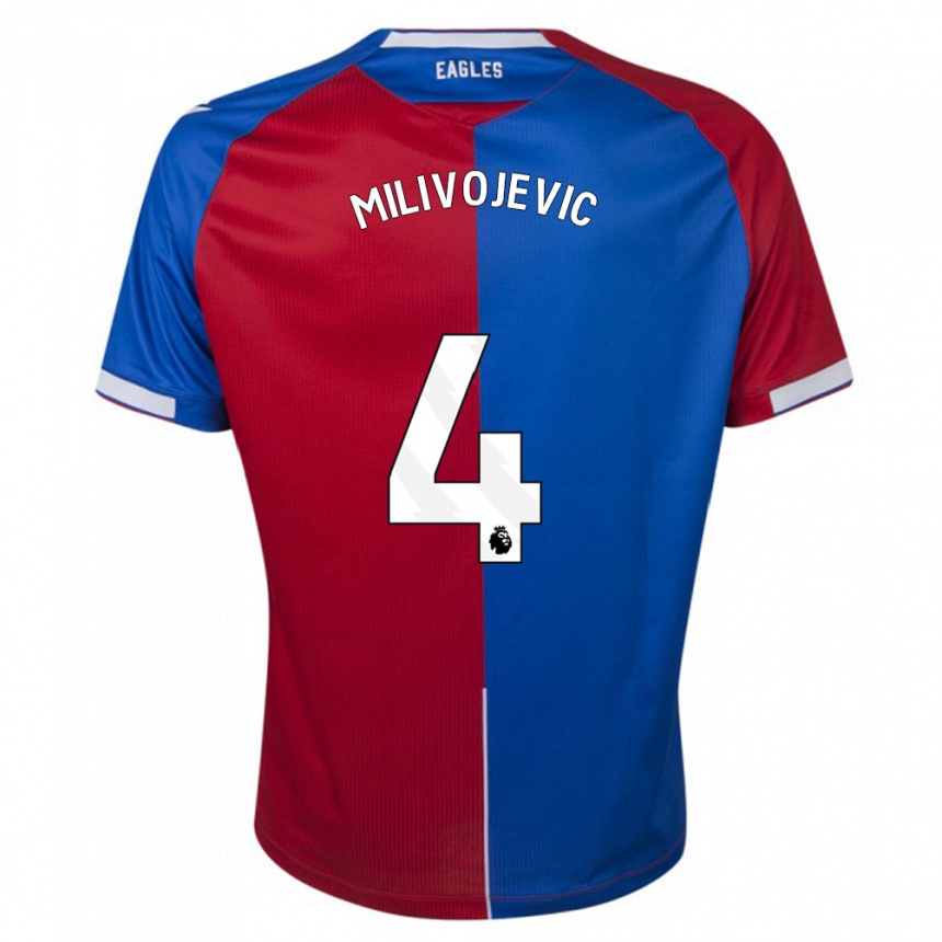 キッズフットボールルカ・ミリヴォイェヴィッチ#4赤青ホームシャツ2023/24ジャージーユニフォーム
